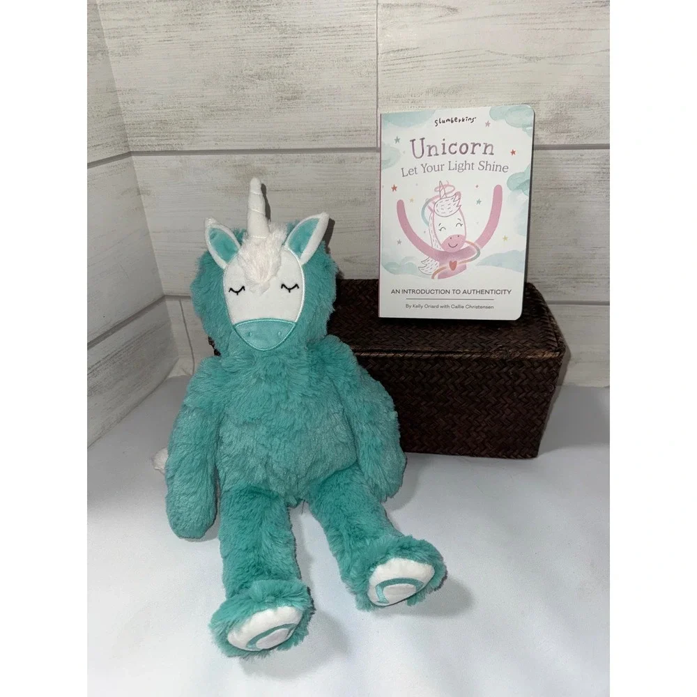Slumberkins Unicorn Kin Plush Teal White and Let Your Light Shine Board Book Set